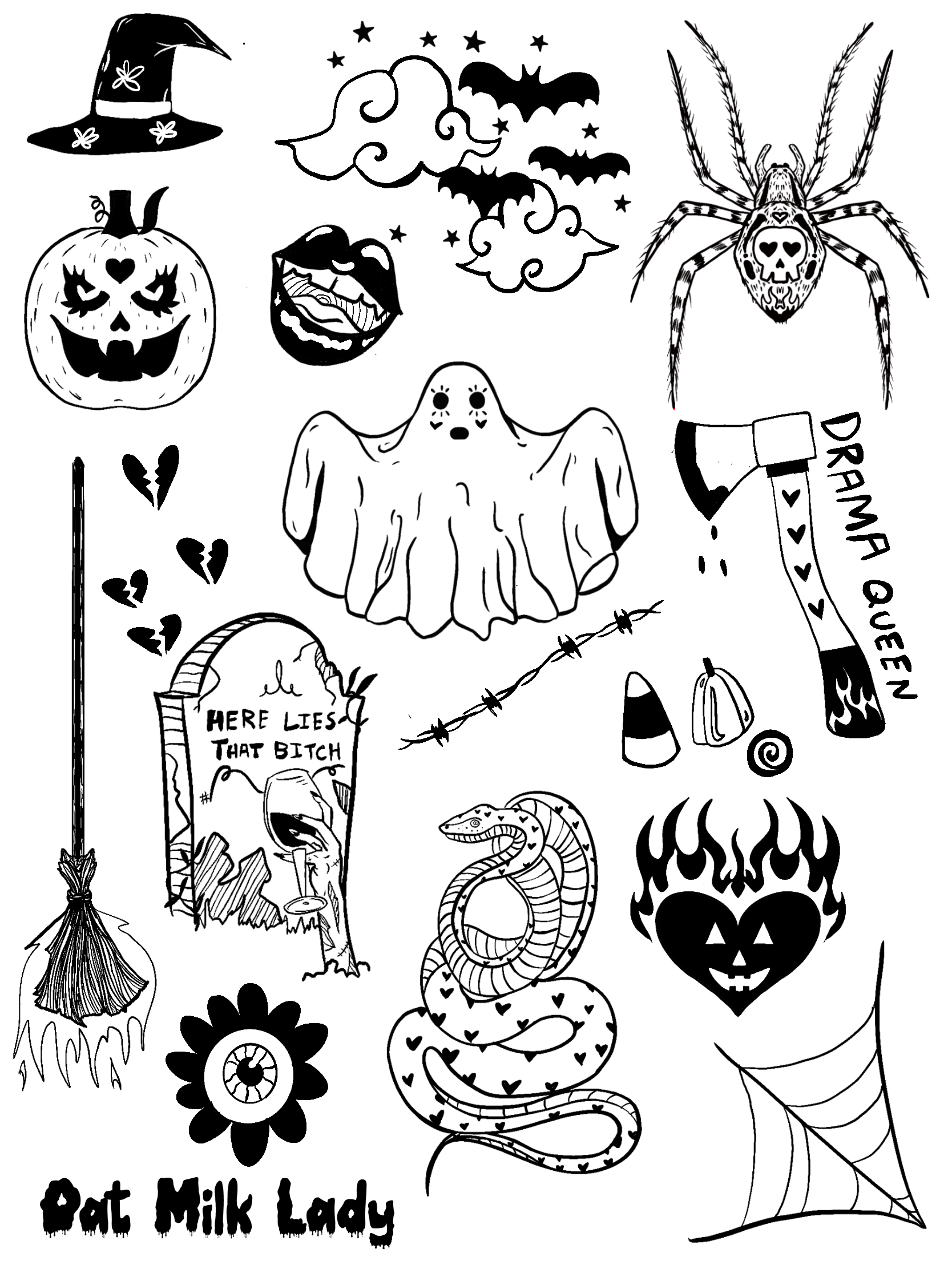 Halloween Temporary Tattoo Sheets – Oat Milk Lady